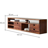 ONIJA Sheesham Wood TV Stand with 3 Drawer & Shelf Storage for Living Room Home Entertainment Unit Center Console TV Table Wooden Tv Cabinet (Honey Brown Finish)